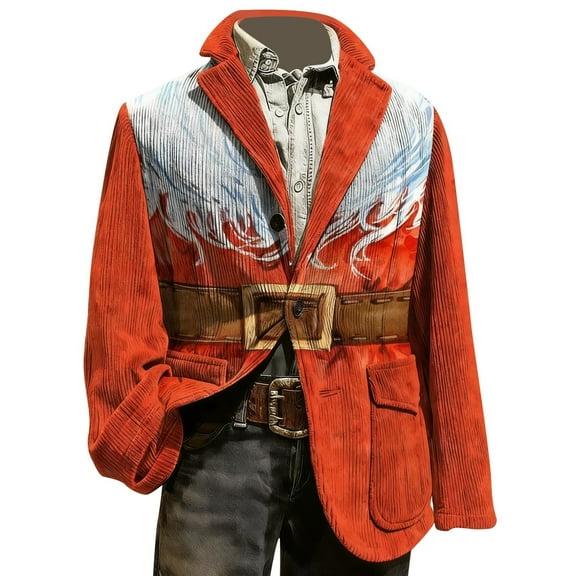KHONTS Men's Funny Blazer Sport Coats Casual Christmas Jackets Corduroy Button Business Work Blazers Suit Jacket 01-Orange S