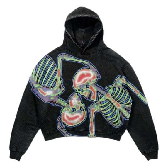 KHONTS Men's Graphic Printed Hooded Sweatshirts Loose Fit Hop Hoodies Streetwear Sports Outdoor Pop Pullovers Black2 S