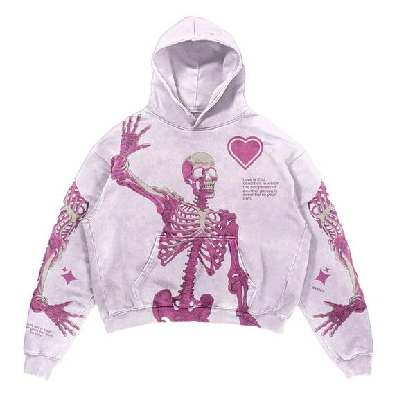 KHONTS Men's Graphic Printed Hooded Sweatshirts Loose Fit Hop Hoodies Streetwear Sports Outdoor Pop Pullovers White XL