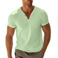 thumbnail image 1 of KHONTS Men's Henley Collared Shirts Slim Fit Short Sleeve Fashion Tops Tee Basic Classic Summer V-Neck T Shirts Light Green XL, 1 of 5