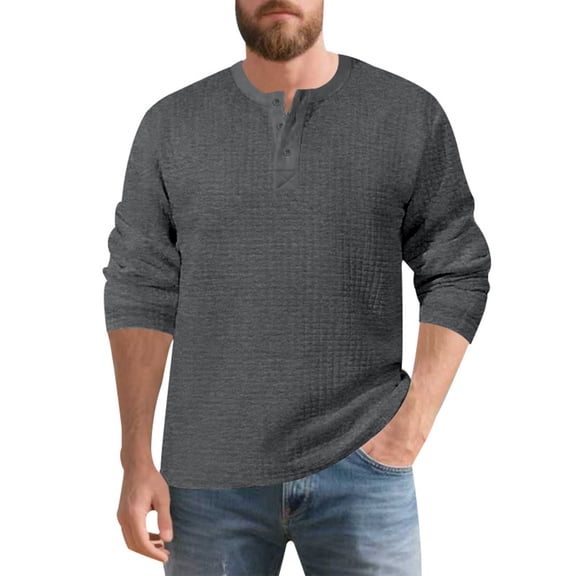 KHONTS Men's Henley Long Sleeve Plus Size T Shirts Waffle Lightweight T Shirt Thermal Casual Undershirts Dark Gray L