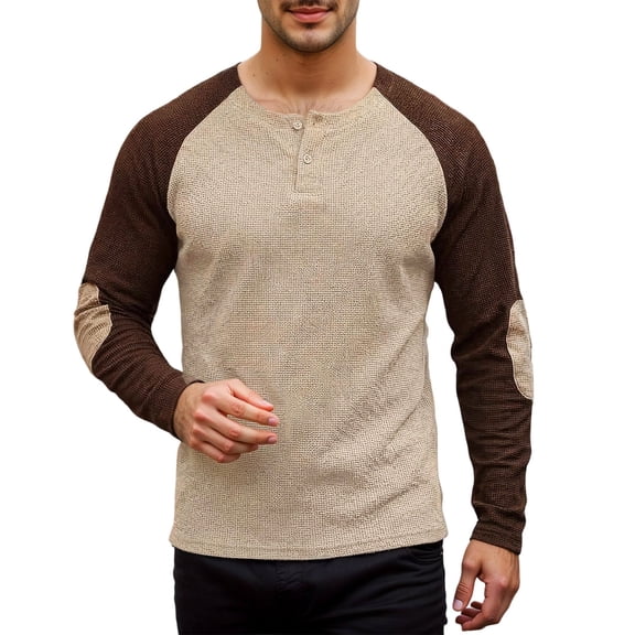 KHONTS Men's Henley Shirt Raglan Long Sleeve T Shirts Casual Lightweight Tops Classic Fashion Tees Khaki XL