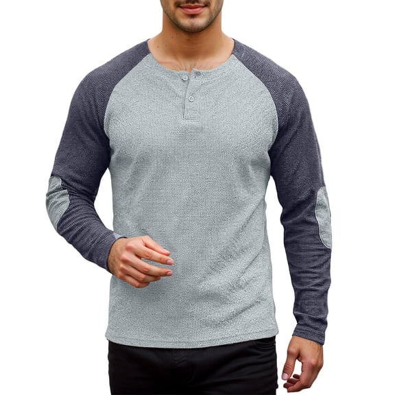 KHONTS Men's Henley Shirt Raglan Long Sleeve T Shirts Casual Lightweight Tops Classic Fashion Tees Light Gray M