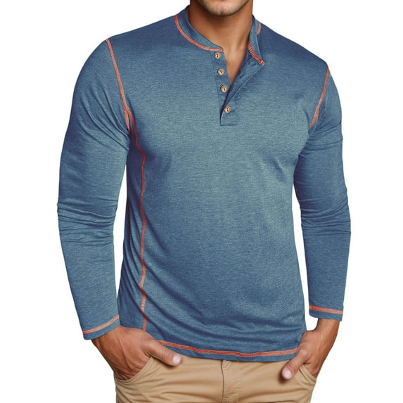 KHONTS Men's Henley Shirts Long Sleeve Casual T Shirts Basic Classic Vintage Cotton Tee Shirts Button Shirts Orange S