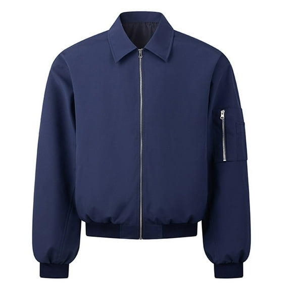 KHONTS,Men's Lightweight Zip up Bomber Jackets Oversized Loose Fit Lapel Windbreaker Fall Casual Fashion Outerwear with Pockets Navy L
