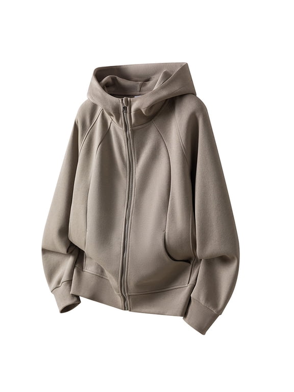 ,Men's Long Sleeve Full Zip Hoodies Oversized Turtleneck Hooded Jackets Workout Crop Sweatshirts with Pockets Khaki XXL