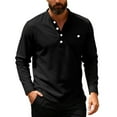 thumbnail image 1 of KHONTS Men's Long Sleeve Henley Shirts Cotton 3-Button Fall Casual T-Shirts Solid Color Soft Basic Tops Black L, 1 of 5