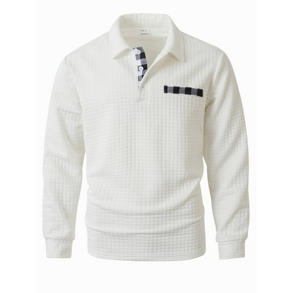KHONTS Men's Long Sleeve Polo Shirts with Collar Relaxed Fit Thermal Work Shirts Warm Comfy Button down Casual Dress Tops White XL