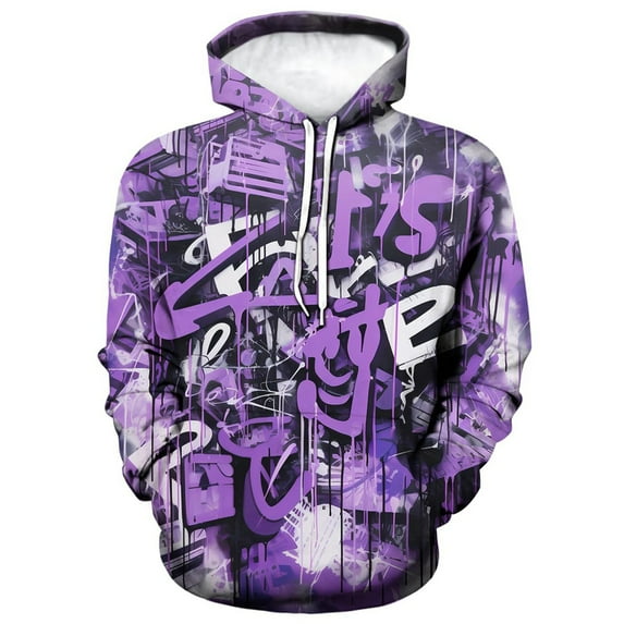 KHONTS Men's Novelty -Hop Hoodies Graffiti Cool Graphic Hooded Sweatshirts Colorful Totem Pullover Tops Dark Purple XXXXXL