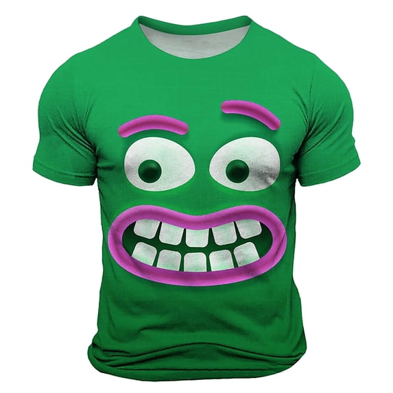 KHONTS Men's Oversize Short Sleeve T Shirts Funny Face Printed Crew Neck Tops Casual Summer Beach Holiday Tees 03-Green M