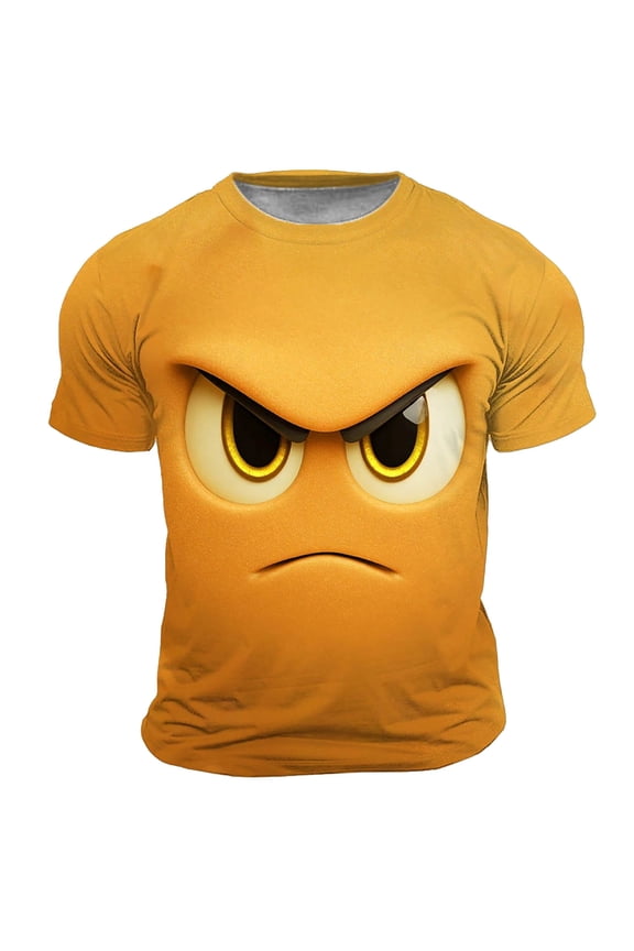 Men's Oversize Short Sleeve T Shirts Funny Face Printed Crew Neck Tops Casual Summer Beach Holiday Tees 06-Yellow XL