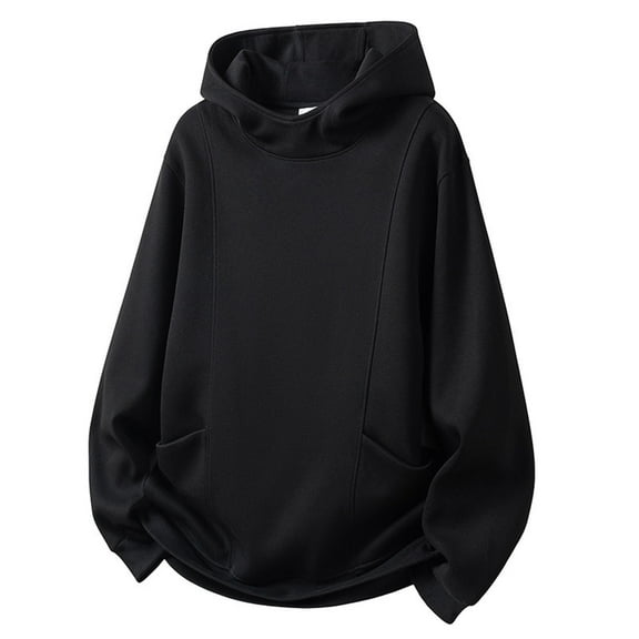 KHONTS,Men's Oversized Turtleneck Hoodies Lightweight Fleece Hooded Sweatshirt Casual Trendy Pullover with Pockets Black M