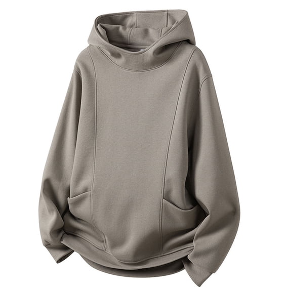 KHONTS,Men's Oversized Turtleneck Hoodies Lightweight Hooded Sweatshirt Casual Trendy Pullover with Pockets Khaki XL