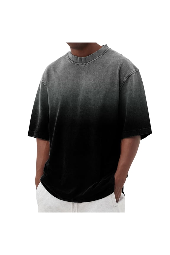 Men's Oversized Washed T Shirts Gradient Loose Fit Short Sleeve Baggy Shirts Pump Covers Gym Unisex Tops Black M