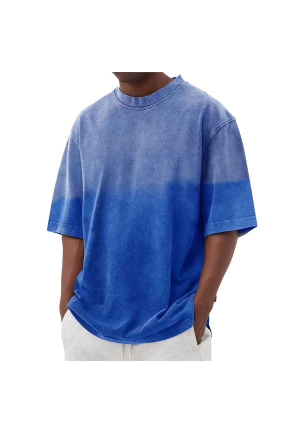 Men's Oversized Washed T Shirts Gradient Loose Fit Short Sleeve Baggy Shirts Pump Covers Gym Unisex Tops Blue XXL