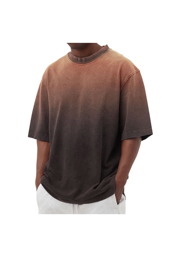 Men's Oversized Washed T Shirts Gradient Loose Fit Short Sleeve Baggy Shirts Pump Covers Gym Unisex Tops Coffee XXL