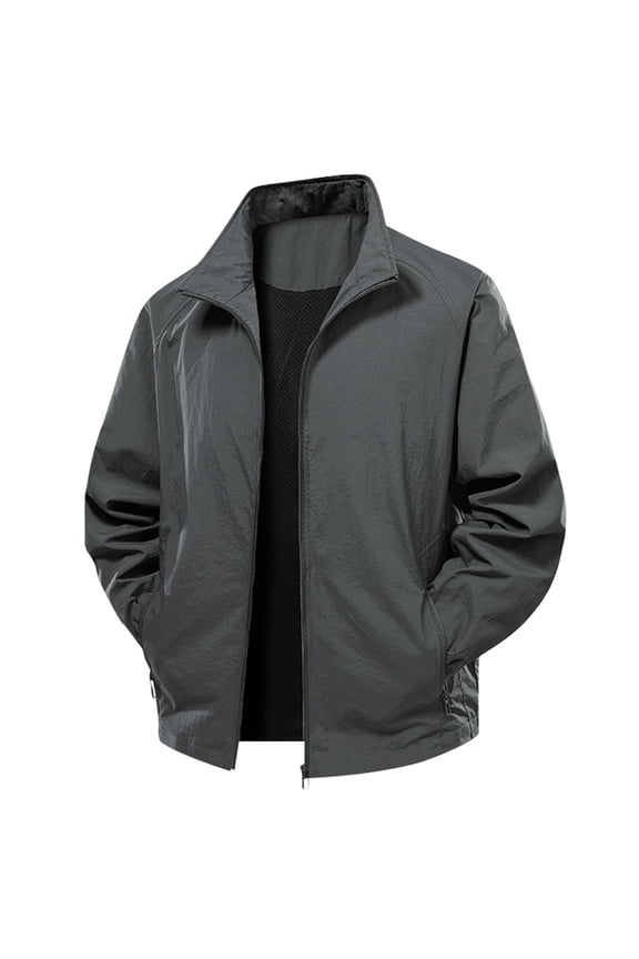 ,Men's Oversized Windproof Full Zip Bomber Jackets Lightweight Windbreaker Outdoor Flight Jackets Fall Fashion Coats Grey M