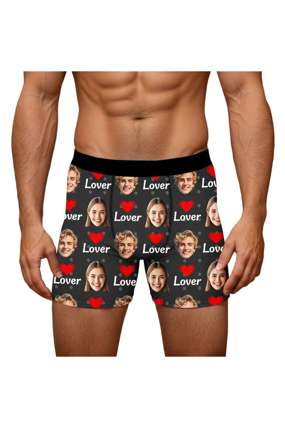 Men's Personalized Boxers Husband Boyfriend Funny Boxers DIY Valentine's Day Birthday for Him Black M