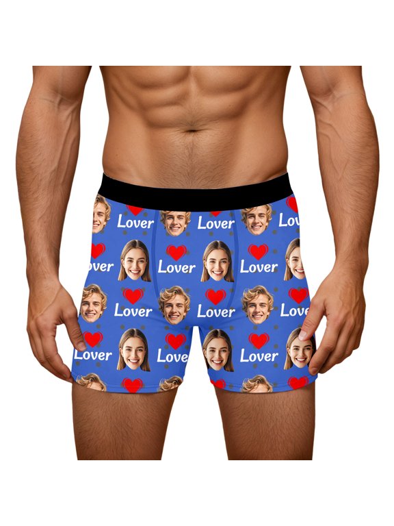 Men's Personalized Boxers Husband Boyfriend Funny Boxers DIY Valentine's Day Birthday for Him Blue XXL
