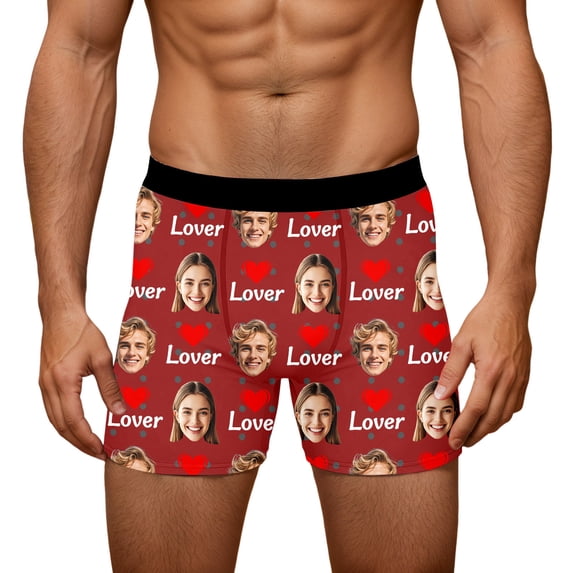 KHONTS Men's Personalized Boxers Husband Boyfriend Funny Boxers DIY Valentine's Day Birthday for Him Brick Red XL