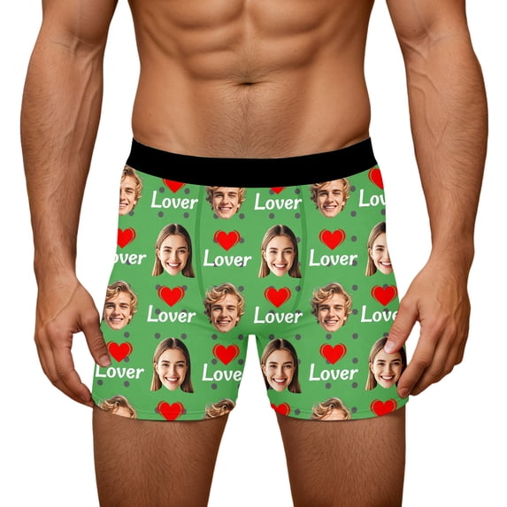 KHONTS Men's Personalized Boxers Husband Boyfriend Funny Boxers DIY Valentine's Day Birthday for Him Green M
