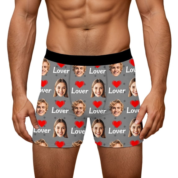 KHONTS Men's Personalized Boxers Husband Boyfriend Funny Boxers DIY Valentine's Day Birthday for Him Grey XL