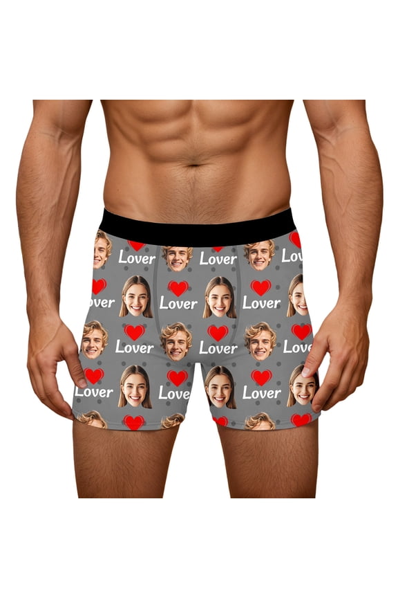 Men's Personalized Boxers Husband Boyfriend Funny Boxers DIY Valentine's Day Birthday for Him Grey XXL