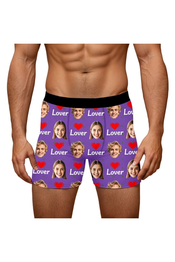 Men's Personalized Boxers Husband Boyfriend Funny Boxers DIY Valentine's Day Birthday for Him Purple M