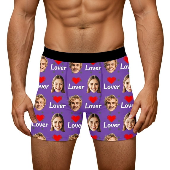 KHONTS Men's Personalized Boxers Husband Boyfriend Funny Boxers DIY Valentine's Day Birthday for Him Purple S