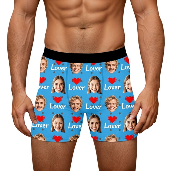 KHONTS Men's Personalized Boxers Husband Boyfriend Funny Boxers DIY Valentine's Day Birthday for Him Sky Blue S