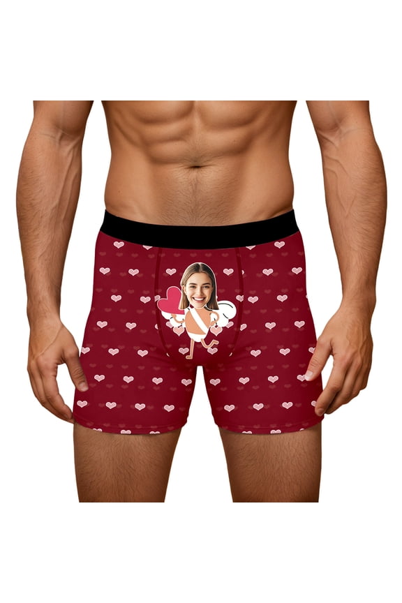 Men's Personalized Boxers Husband Boyfriend Funny Boxers Face Photo Custom Valentine's Day Birthday for Him Brick Red XXL