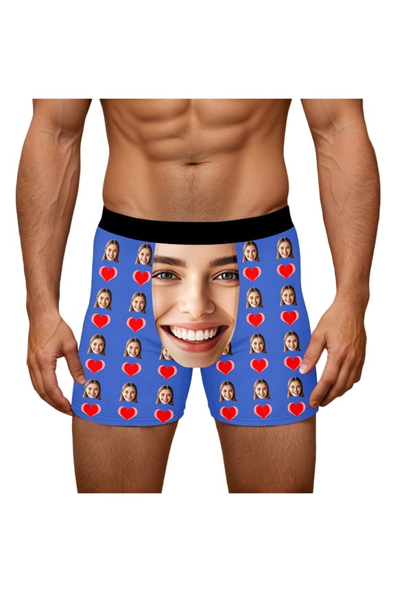 Men's Personalized Boxers Husband Boyfriend Funny Boxers Valentine's Day Birthday for Him Blue M