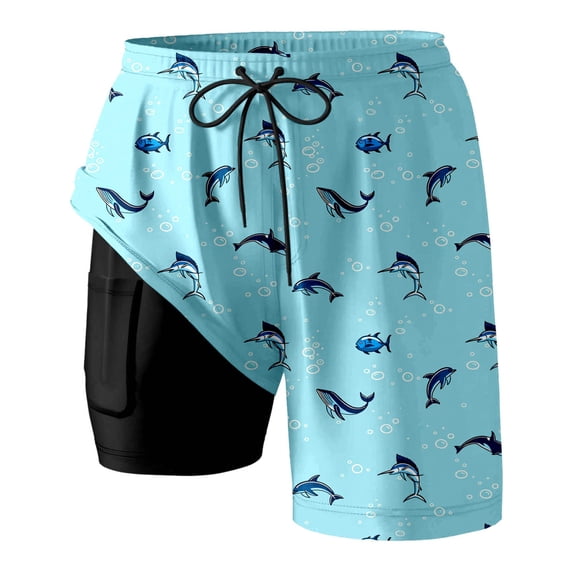 KHONTS Men's Plus Size Swim Trunks Inseam with Compression Liner Quick Dry Beach Shorts Board Shorts Swimwear 04-Light Blue XL