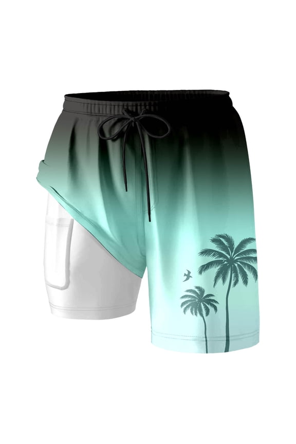 Men's Plus Size Swim Trunks Inseam with Compression Liner Quick Dry Beach Shorts Board Shorts Swimwear 05-Mint Green XXXXL