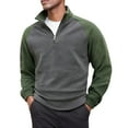 thumbnail image 1 of KHONTS Men's Quarter Sweatshirt Zip Quilted Long Sleeve Tee Stand Collar Color Block Pullover Tops Army Green XXL, 1 of 9