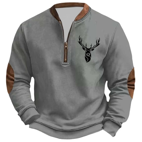 KHONTS Men's Quarter Zip Neck Sweatshirts Casual Baggy Oversized Pullover Tops Fashion Fall Winter Polo Shirts 1-Grey M
