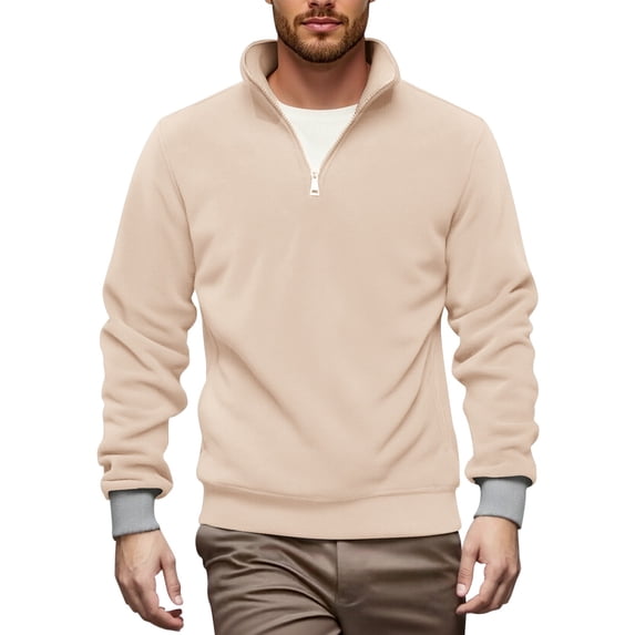 KHONTS Men's Quarter Zip Polar Fleece Pullover Sweatshirts Long Sleeve Half Zip Fleece Jacket Thermal pullovers White XL