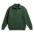 thumbnail image 1 of KHONTS Men's Quarter Zip Pullover Sweater Cable Knit Polo Shirts Solid Color Lapel down Warm Fashion Long Sleeve Sweatshirt Army Green L, 1 of 4