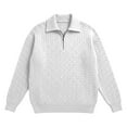 thumbnail image 1 of KHONTS Men's Quarter Zip Pullover Sweater Cable Knit Polo Shirts Solid Color Lapel down Warm Fashion Long Sleeve Sweatshirt White XL, 1 of 4