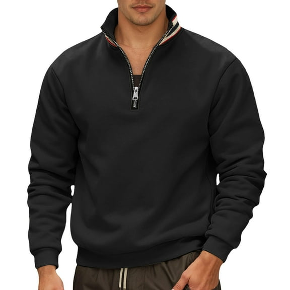 KHONTS Men's Quarter Zip Pullover Sweatshirts Long Sleeve Mock Neck Sweatshirts Thermal Relaxed Fit Polo Shirts Black XXXL