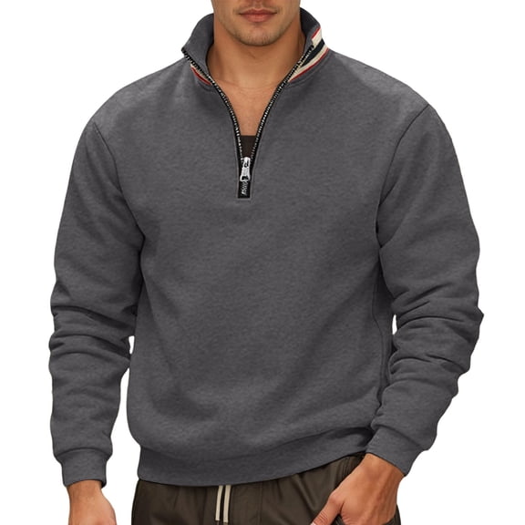KHONTS Men's Quarter Zip Pullover Sweatshirts Long Sleeve Neck Sweatshirts Thermal Relaxed Fit Polo Shirts Grey XL