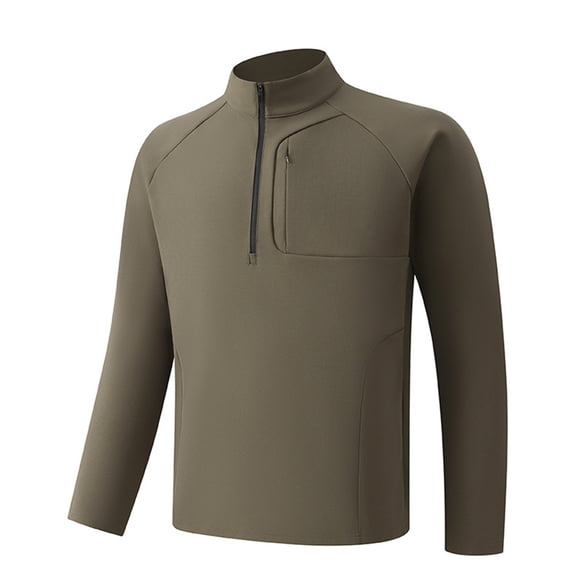 KHONTS Men's Quarter Zip Pullover Tops Lightweight Neck Long Sleeve Undershirts Athletic Golf Half Zip Tees Army Green L