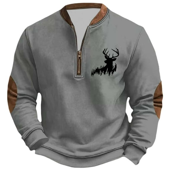 KHONTS Men's Quarter Zip Western Hoodless Sweatshirts Long Sleeve Aztec Jackets Cowboys Country Pullover Tops 2-Grey XXL