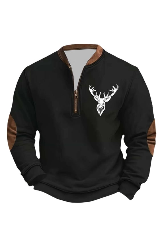 Men's Quarter Zip Western Hoodless Sweatshirts Long Sleeve Aztec Jackets Cowboys Country Pullover Tops 4-Black L