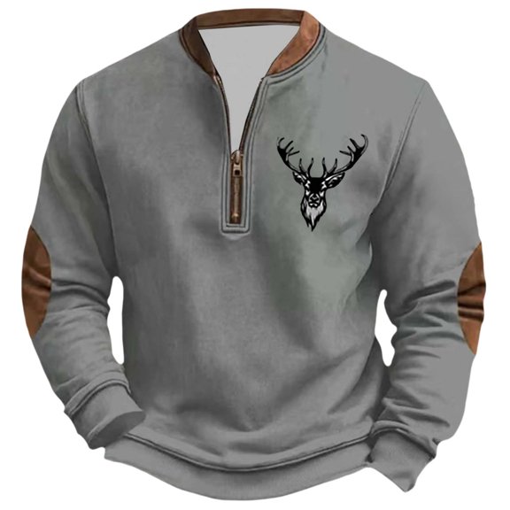 KHONTS Men's Quarter Zip Western Hoodless Sweatshirts Long Sleeve Aztec Jackets Cowboys Country Pullover Tops 4-Grey L