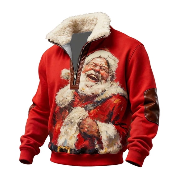 KHONTS Men's Santa Quarter Zip Pullover Sweatshirt Lined Funny Christmas Printed Tops Long Sleeve Xmas Casual Holiday Tee Shirts 2-Red L
