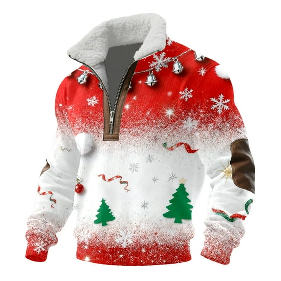 KHONTS Men's Santa Quarter Zip Pullover Sweatshirt Lined Funny Christmas Printed Tops Long Sleeve Xmas Casual Holiday Tee Shirts 5-White M