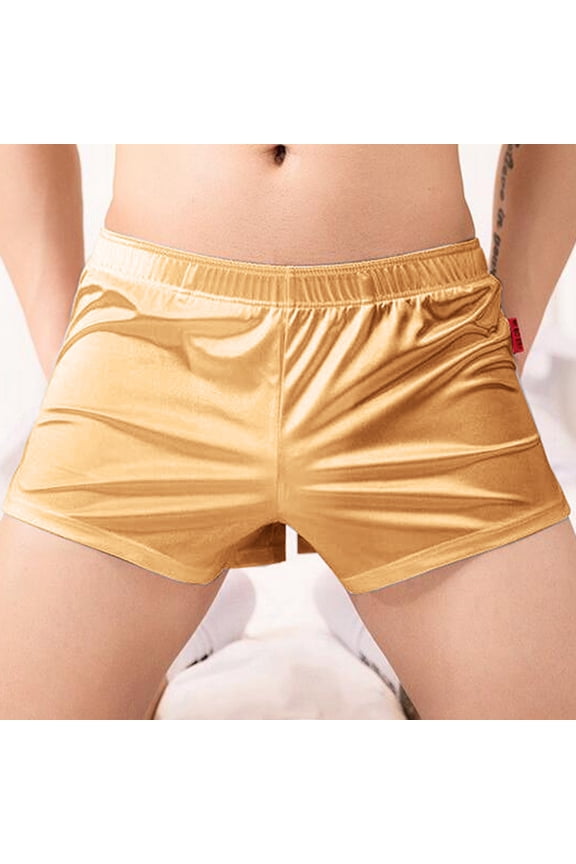 Men's Satin Silk Boxers Shorts Low Rise Pajama Bottoms Silky Sleep Briefs Underpants Yellow M