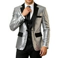 thumbnail image 1 of KHONTS Men's Sequin Blazer Tuxedo Party Prom Wedding Tuxedo One Button Jacket Silver XL, 1 of 6