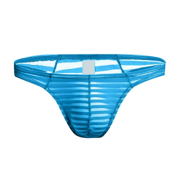 KHONTS,Men's Sexy Thong Underwear Low Rise Lace Bikini T-Back G-String Panties Blue XL